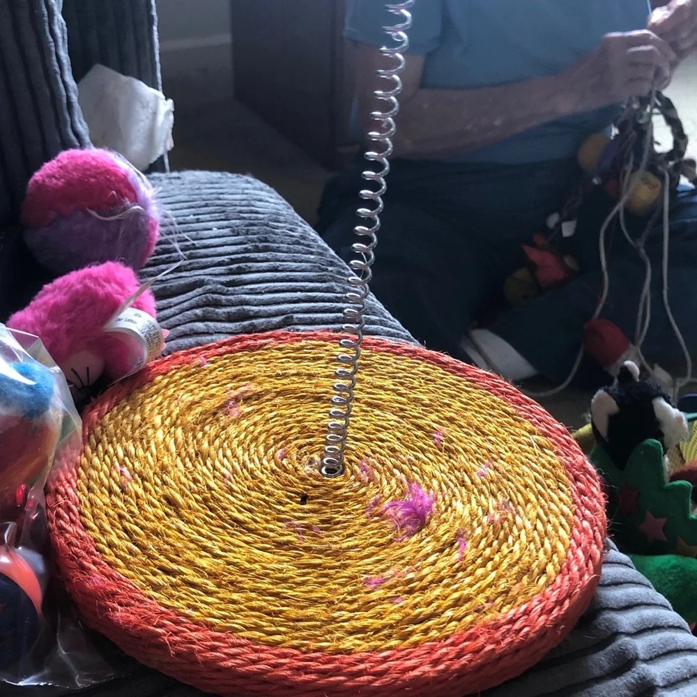 Yellow and Orange Coiled Rope Cat Scratching Post Base